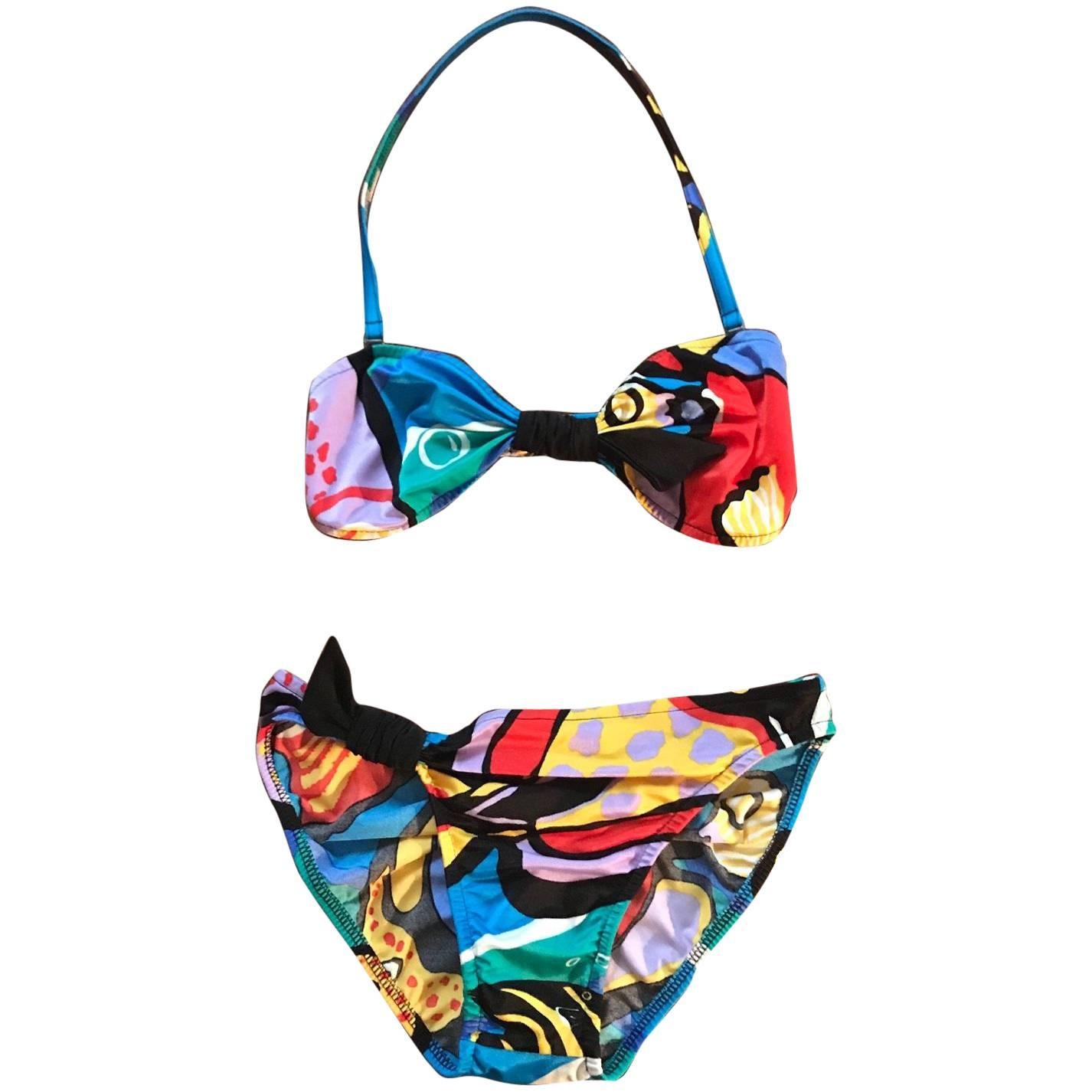 Michaele Vollbracht Multicolor Abstract Bikini for Sofere Swimsuit, 1980s  For Sale