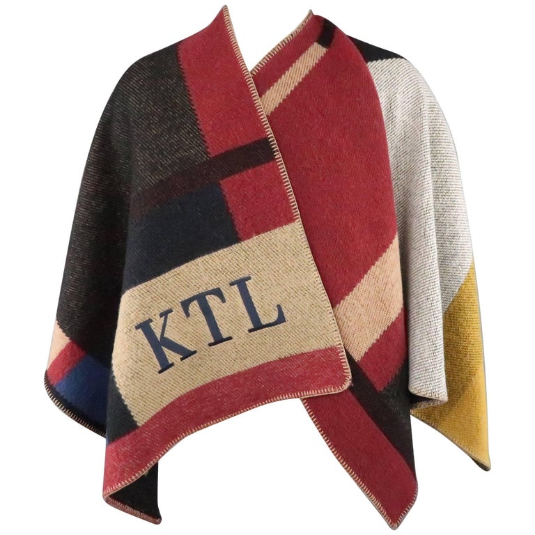 BURBERRY PRORSUM Multi-Color Wool Cashmere Signature Plaid Monogram Poncho