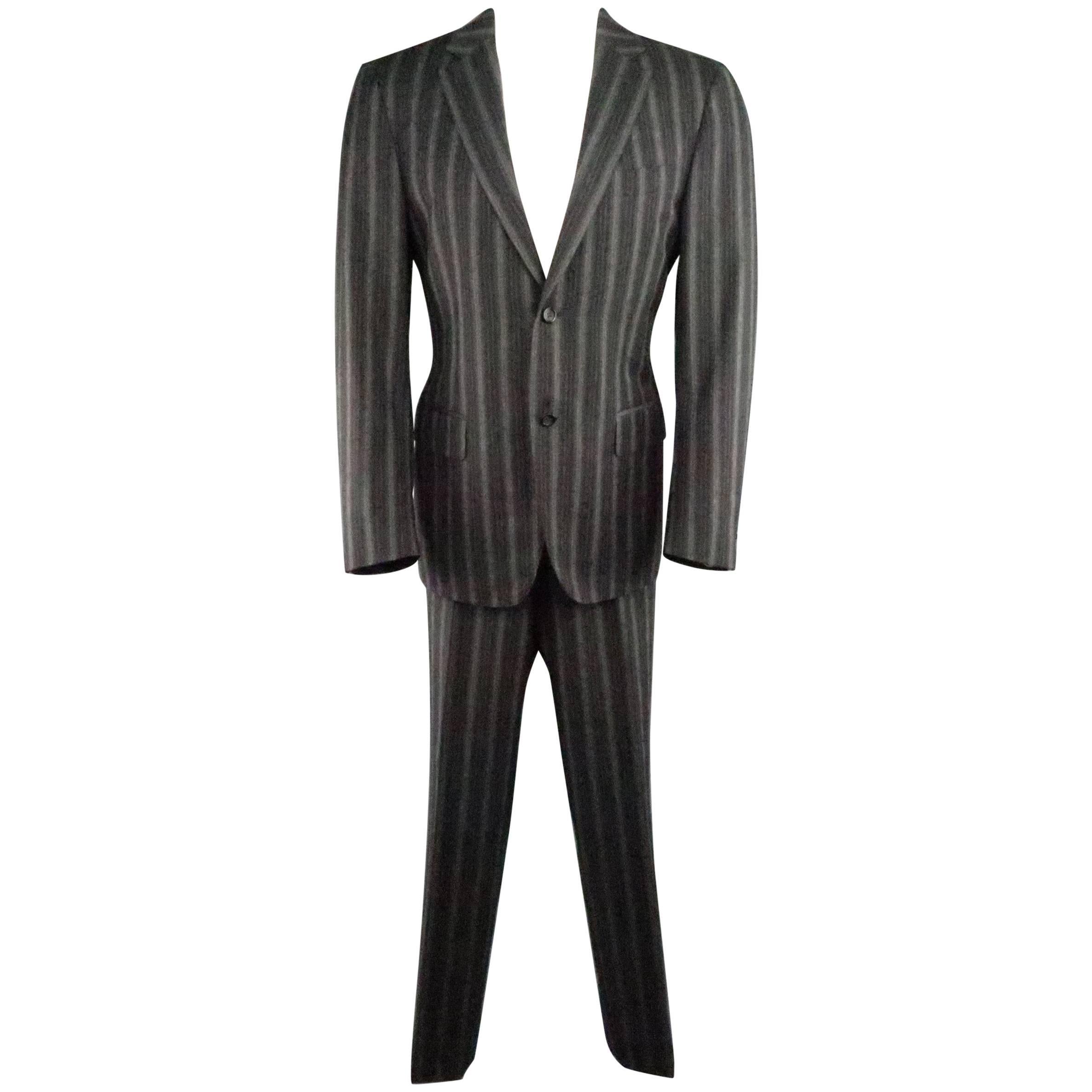 Men's CANALI 40 Regular Gray Gradient Stripe Wool / Cashmere Notch ...