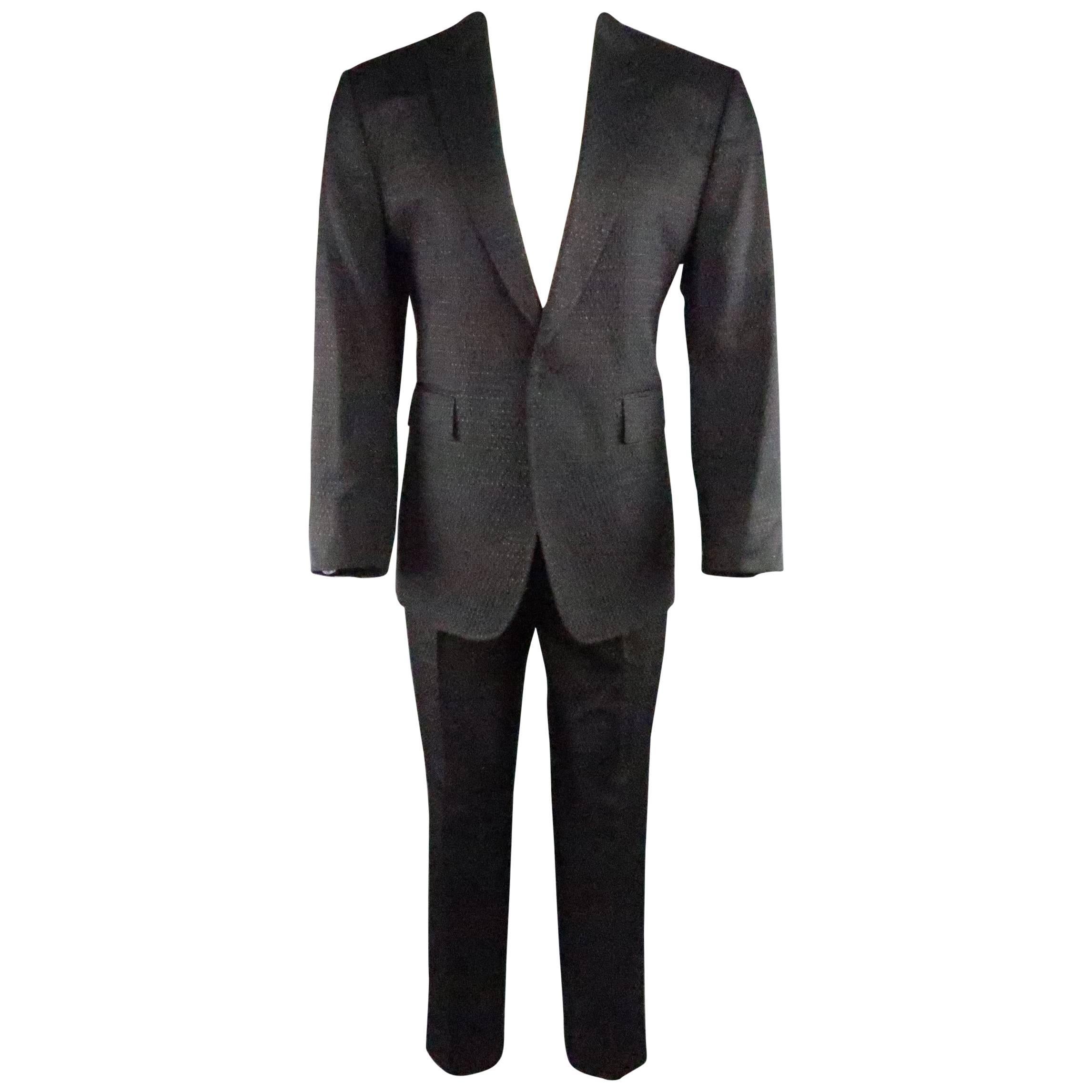 Men's CoSTUME NATIONAL 42 Black Metallic Sparkle Brocade Peak Lapel Suit