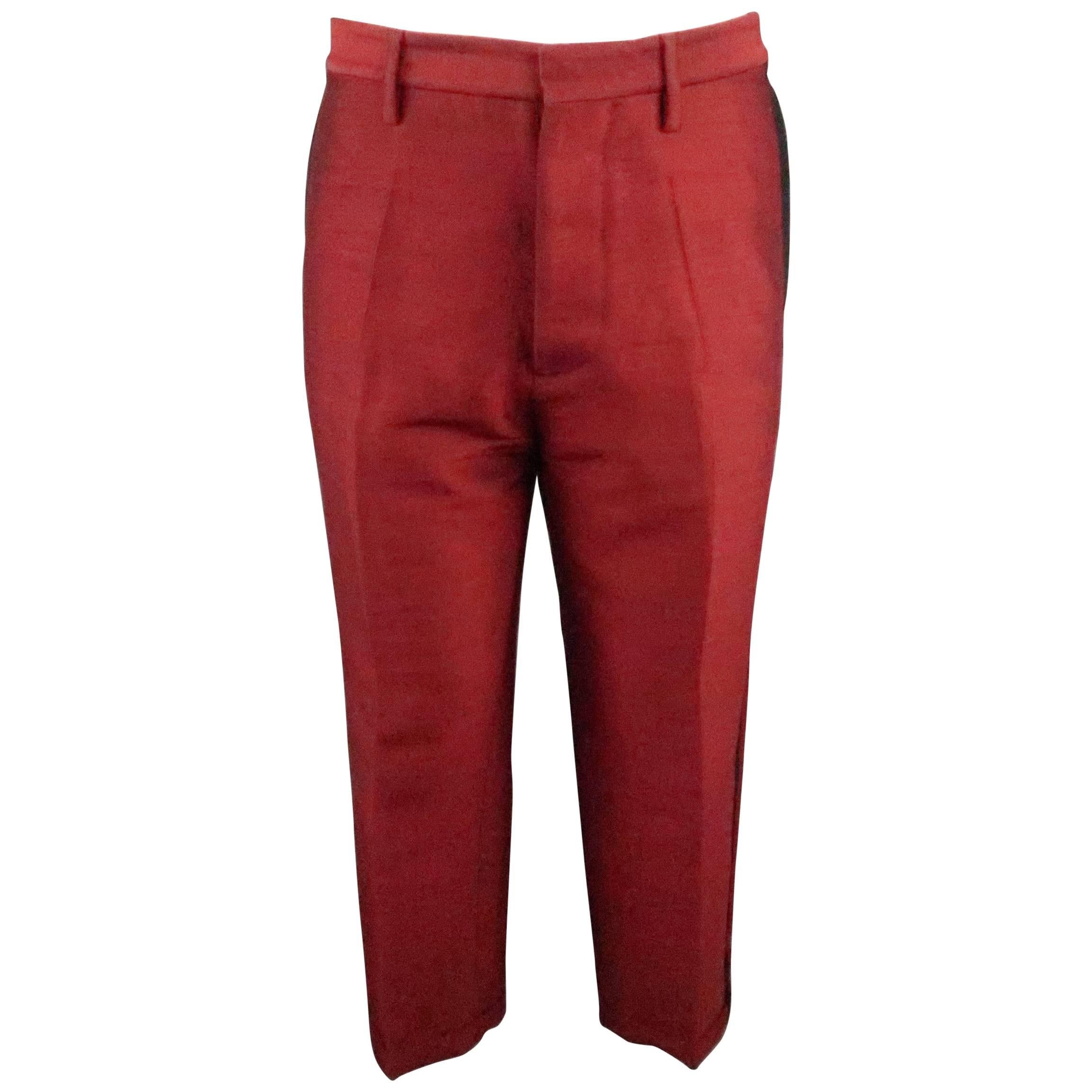 Men's DSQUARED2 Size 32 Dark Red Wool Silk Cropped Tuxedo Pants