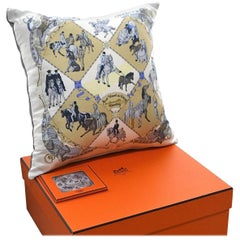 Vintage ‎Hermès Silk Scarf Pillow "Musee Vivant du Cheval Chantilly" Medium