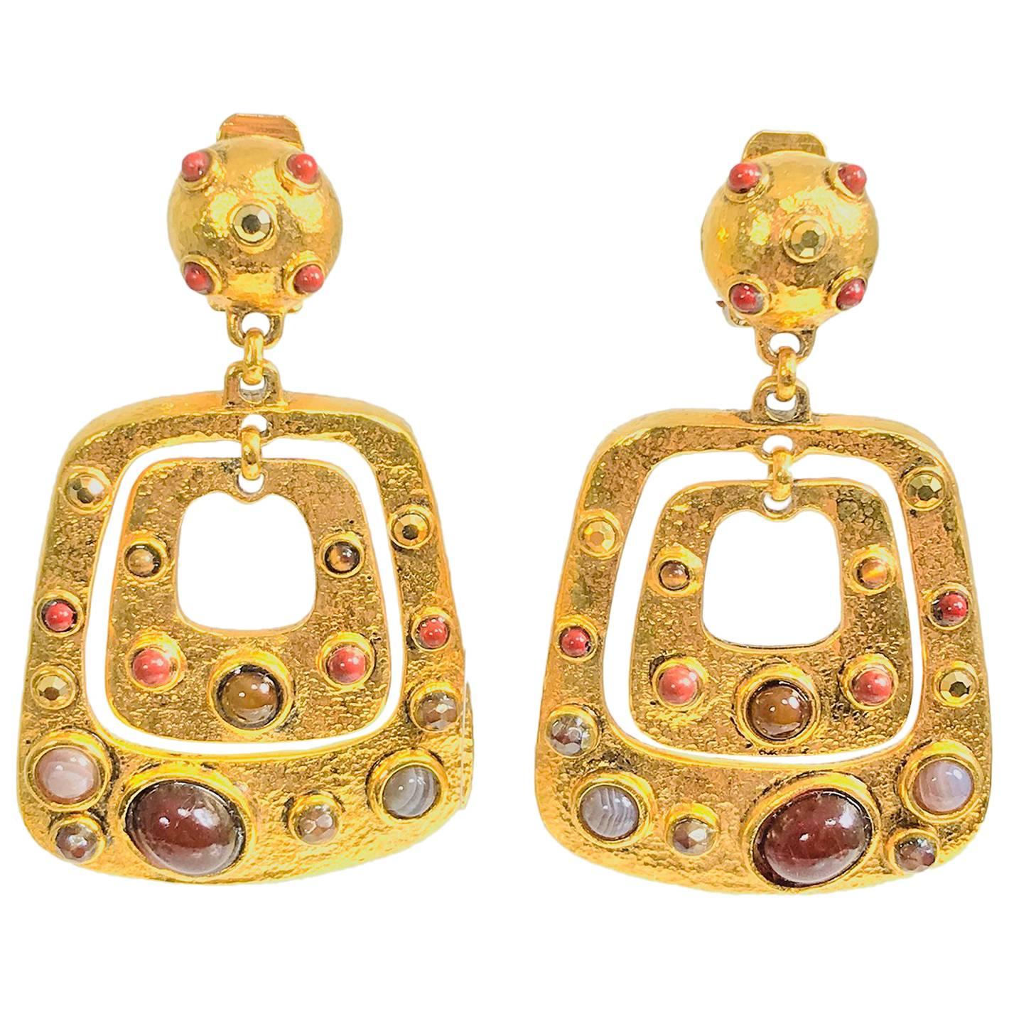 Jose and Maria Berrera stone set gold door knocker earrings