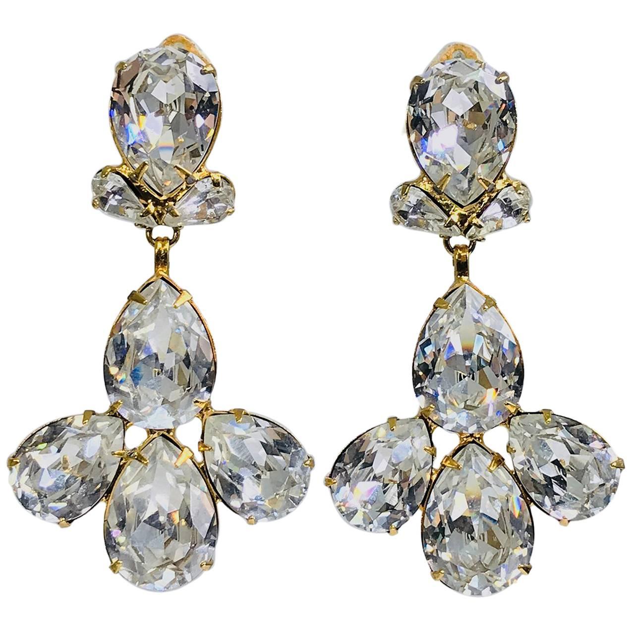 Siman Tu large icy crystal dangle earrings