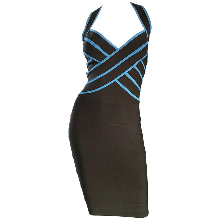 1990s Herve Leger Couture Brown + Blue Vintage 90s Bodycon Bandage Halter  Dress at 1stDibs | vintage herve leger bandage dress, vintage herve leger  dress, herve leger 90s