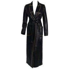 Alexander McQueen for Givenchy Runway Whipstitch Black Leather Trench Coat, 2000