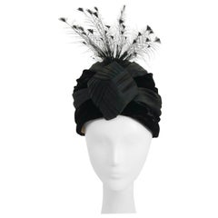 Vintage 1960s Black Turban w/ Feather