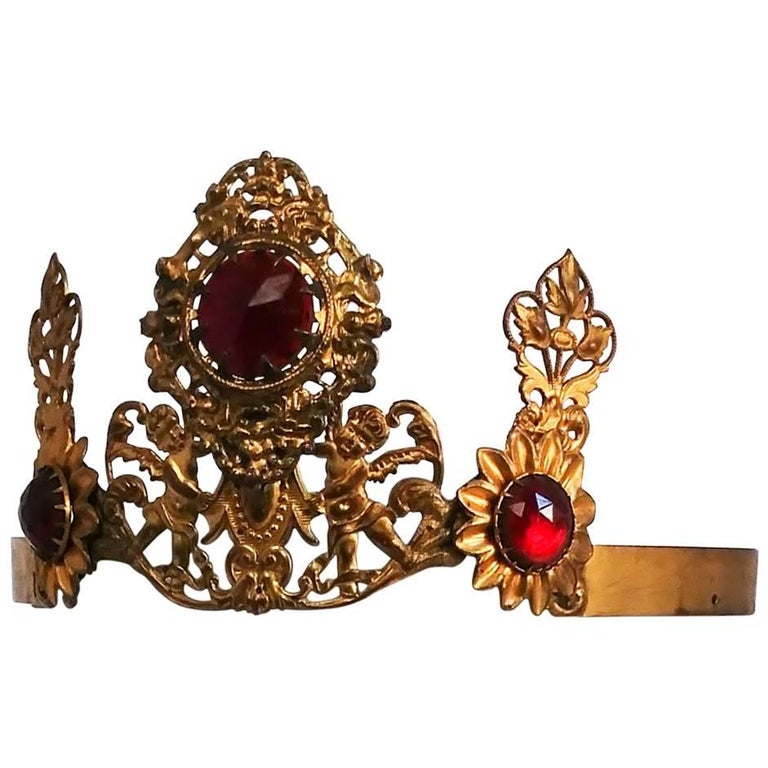 1920s Art Nouveau Brass Crown With Jewels