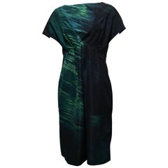 Marni Green And Blue Black Abstract Print Silk Dress Sz 44 (Us 8)