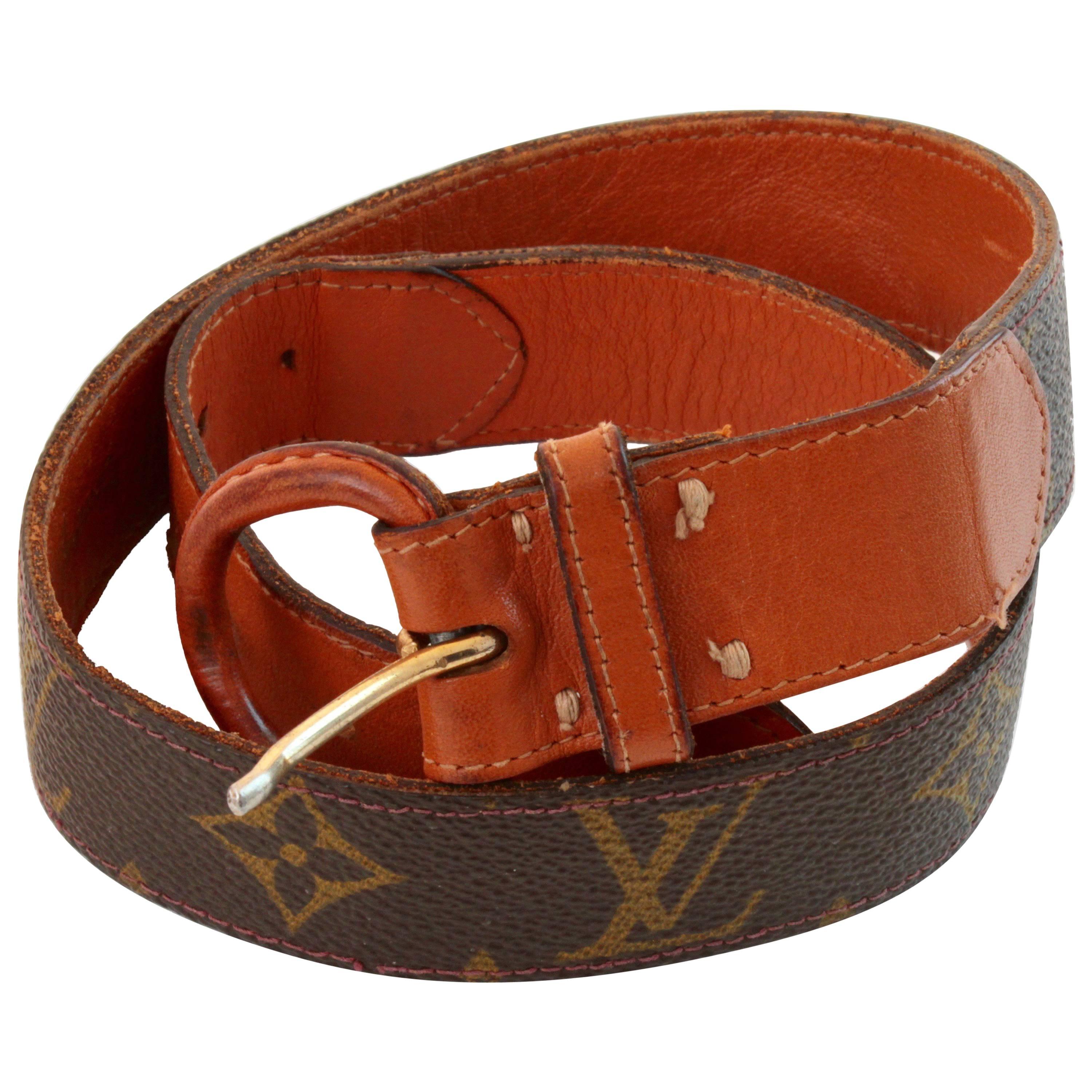 Vintage Louis Vuitton for Saks Monogram Canvas Belt with Leather Buckle 70s  24