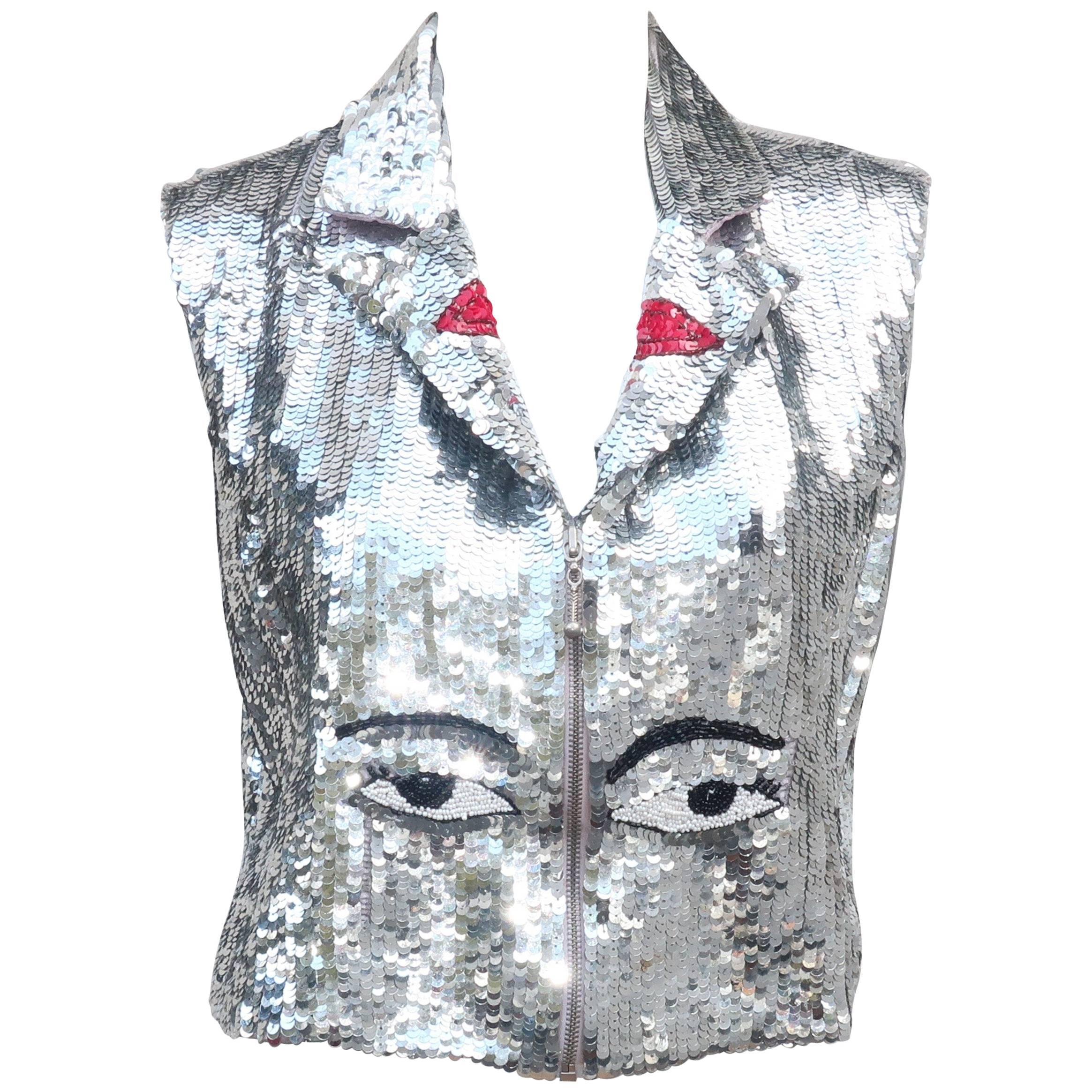 1980's Silver Sequined Face Vest