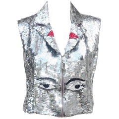 Vintage 1980's Silver Sequined Face Vest