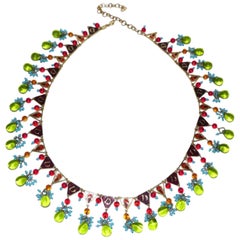 WON-DER-FULL  Christian Dior Necklace in green glass beads red and turquoise 