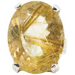 Unique Rare 77.20 Carat Rutilated Quartz Cocktail Ring