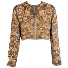 Bill Blass  Beaded Evening Jacket Charcoal Grey and Camel Sequins and Embroidery