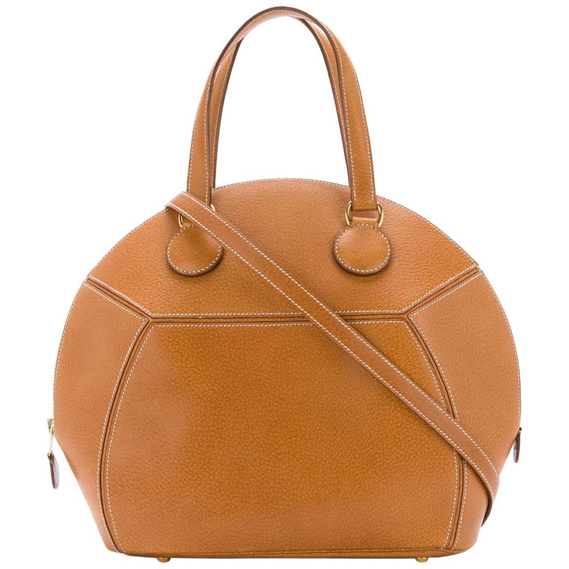 Hermes Cognac Leather Bowling Top Handle Satchel Shoulder Bag