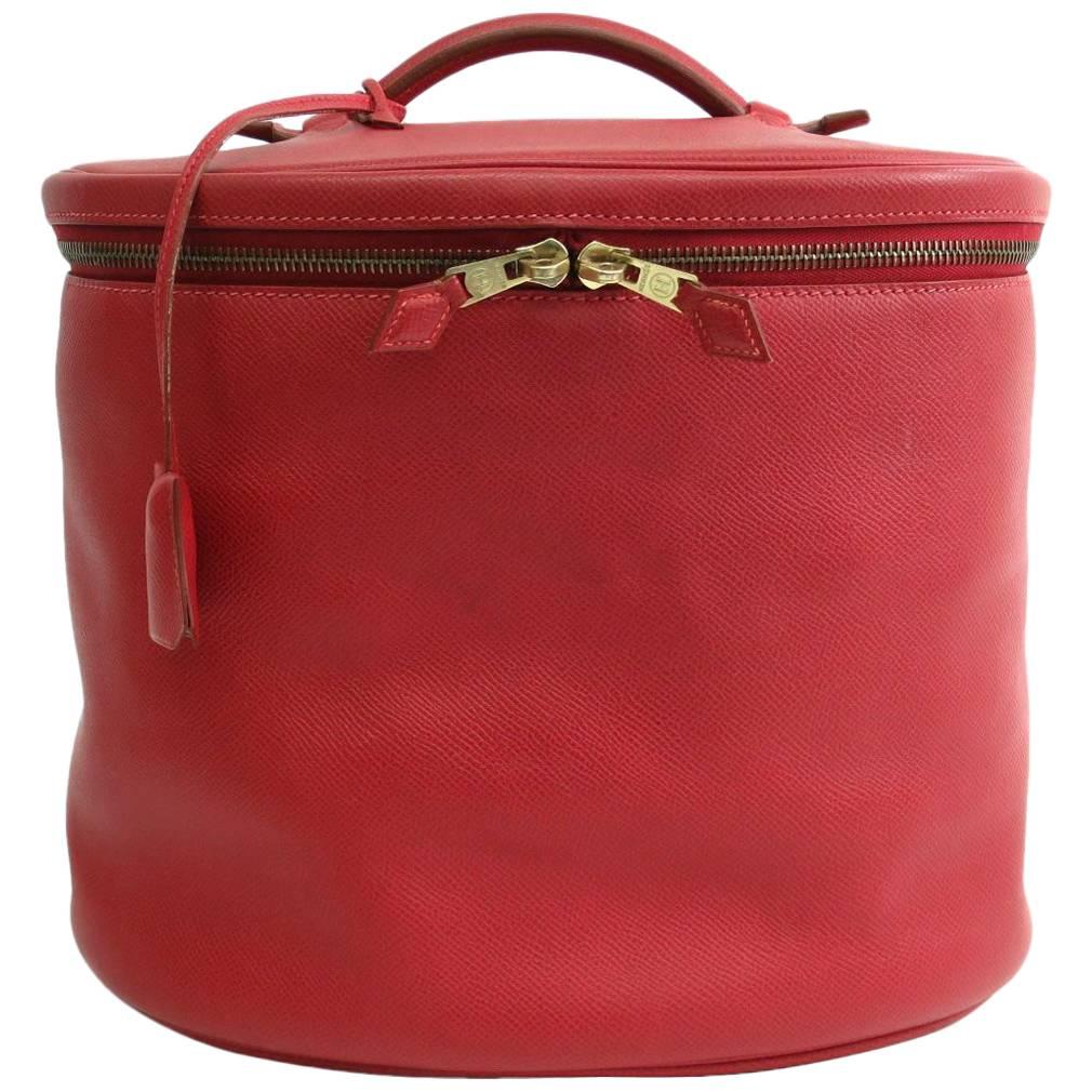 Hermes  Red Leather Vanity Jewelry Travel Storage CarryAll Bag