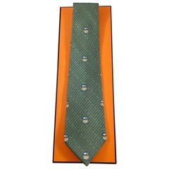 Vintage Hermes Green Tie with Drum and Drumstick Pattern in Original Box