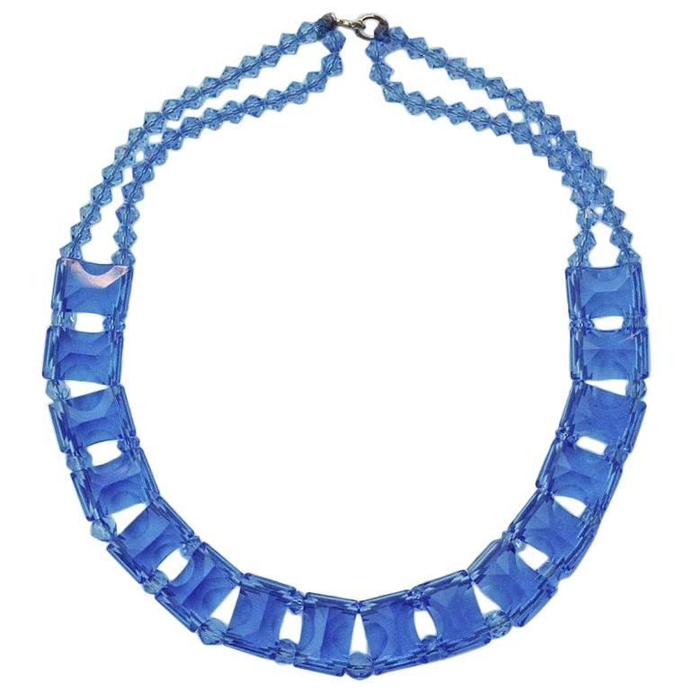 Art Deco Blue Glass Necklace Collar