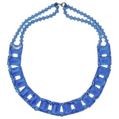 Art Deco Blue Glass Necklace Collar
