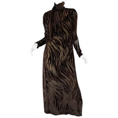 1970s Pauline Trigere Fused Velvet & Chocolate Silk Chiffon Dress