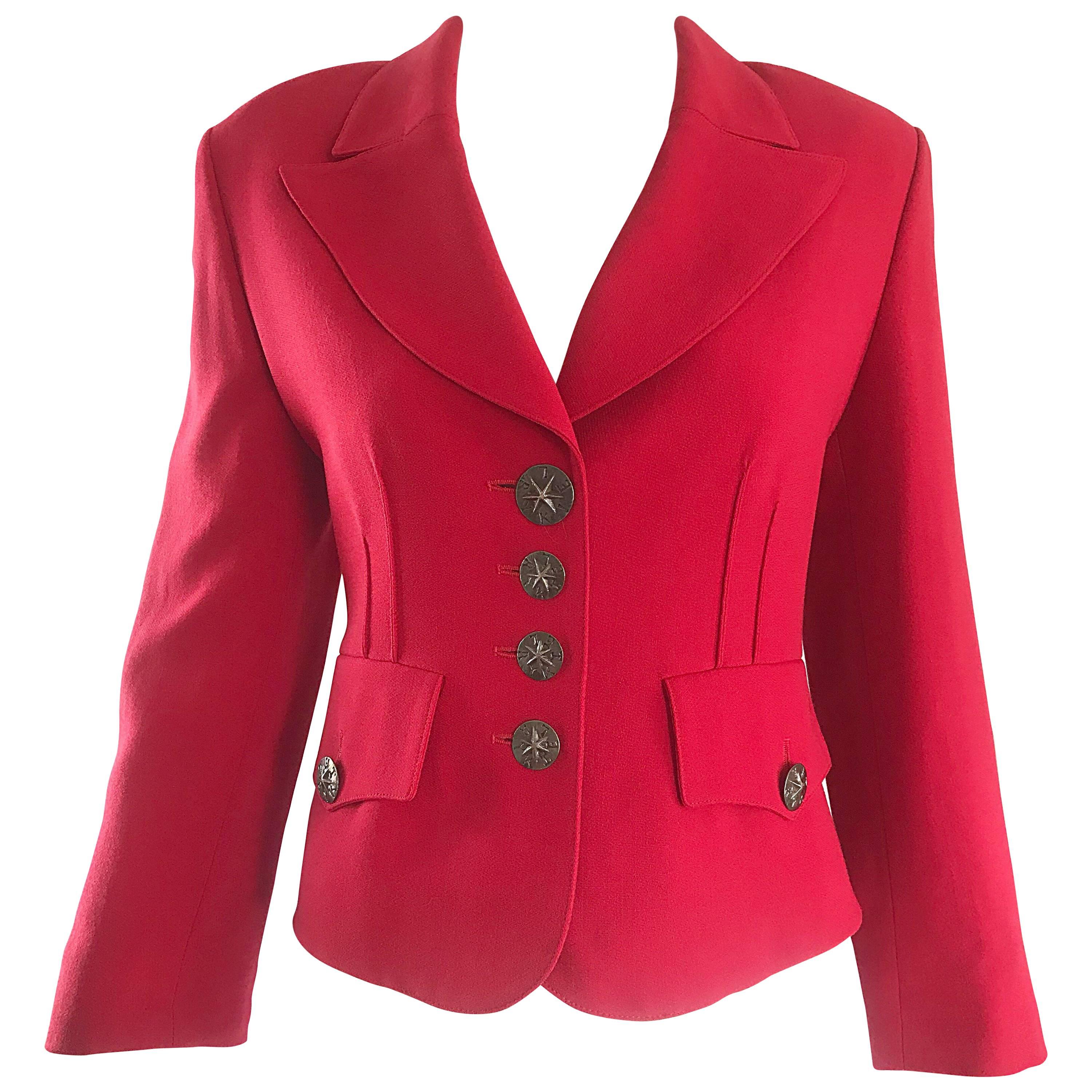 Vintage Sonia Rykiel 1990s Does 40s Sz 40 Lipstick Red Cropped 90s Blazer Jacket