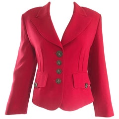 Retro Sonia Rykiel 1990s Does 40s Sz 40 Lipstick Red Cropped 90s Blazer Jacket