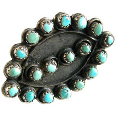 Native American Sterling Silver and Turquoise Petit Point Ring