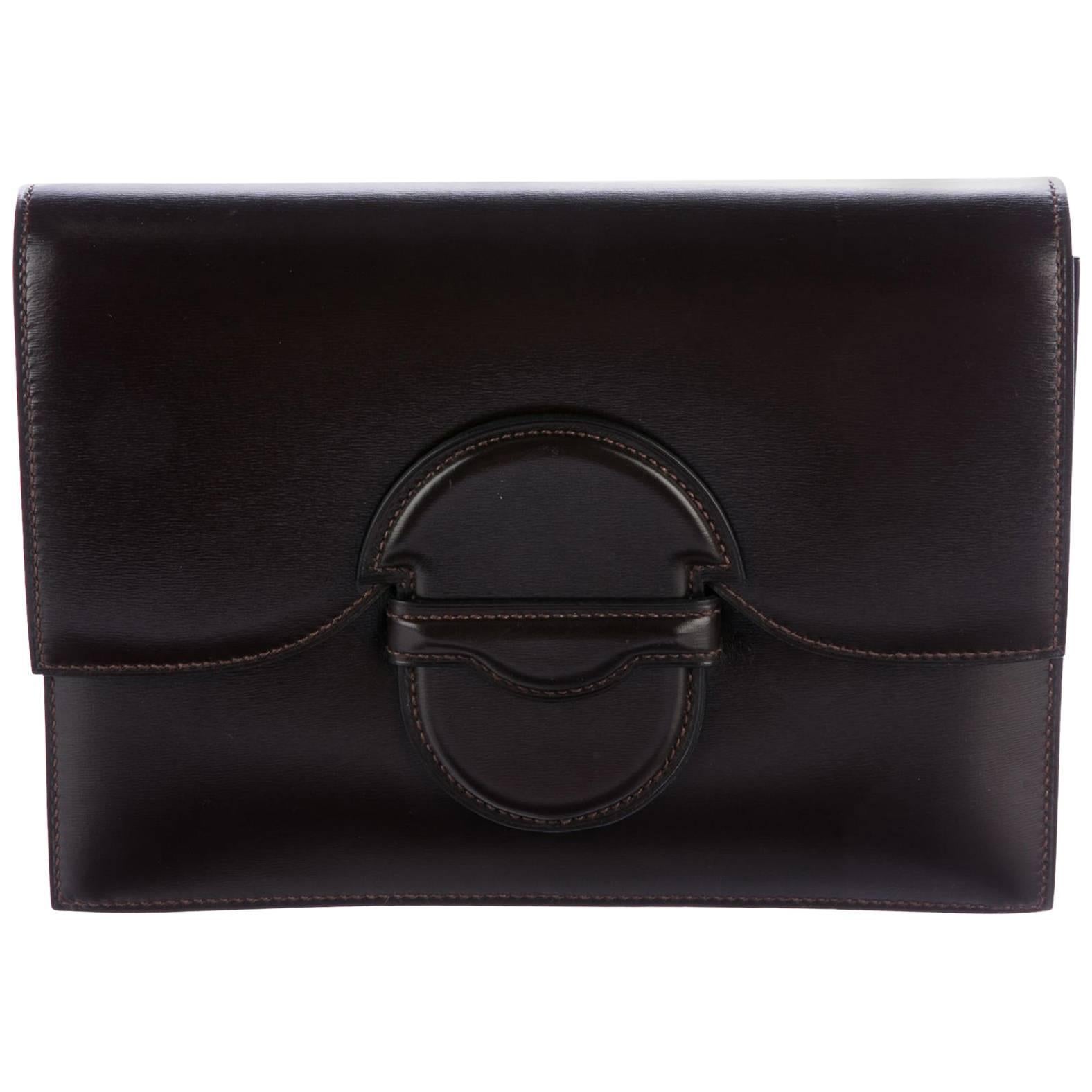 Hermes Leather Small Envelope Evening Clutch Flap Hand Bag