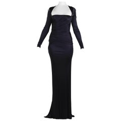 New Versace Black Long-Sleeve Stretch-Jersey Gown