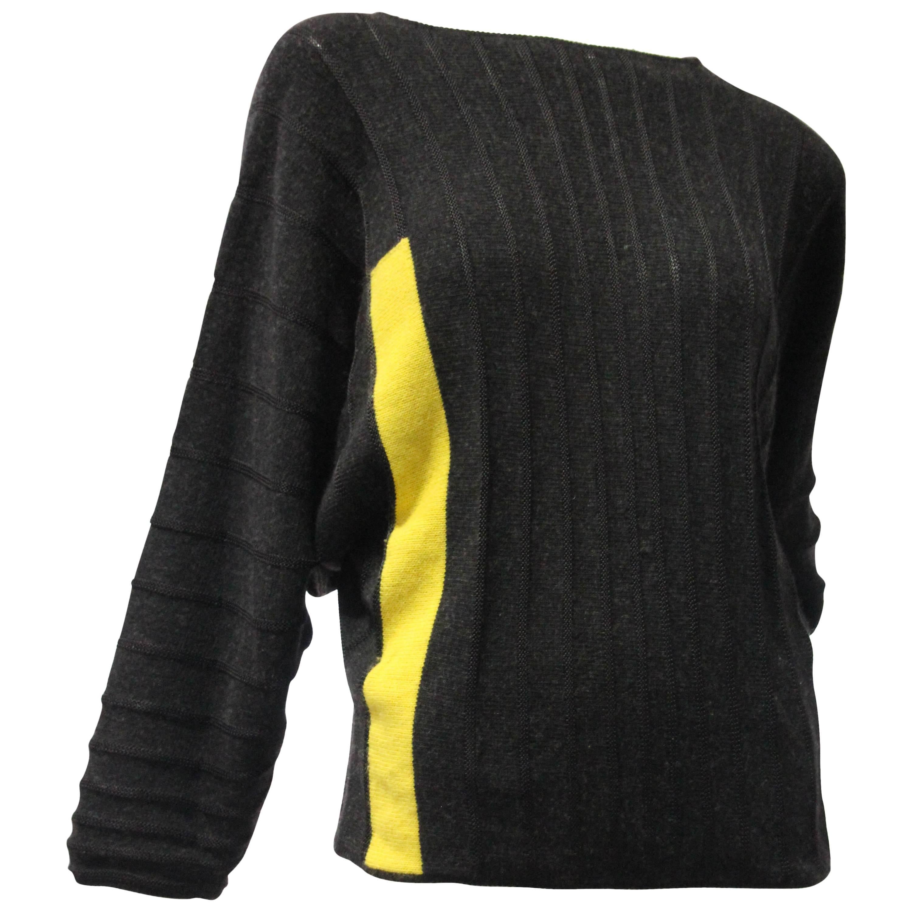 1980s Gianni Versace Color-Blocked Wool Rib-Knit Dolman-Sleeve Sweater
