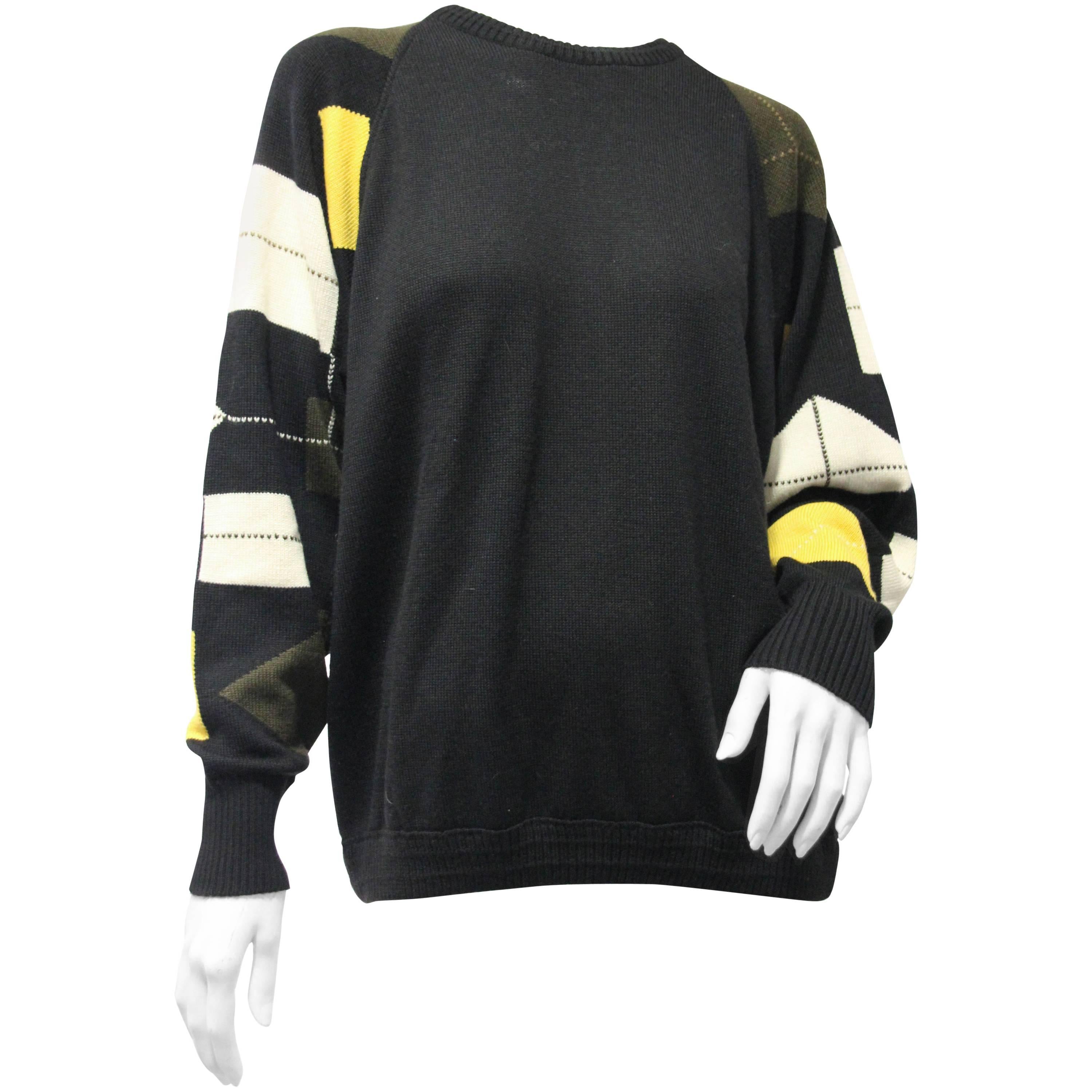 1980s Gianni Versace Deconstructed-Argyle Patterned Wool Sweater w Back Zip