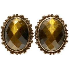 80'S Stephen Dweck Sterling 925 Silver Vermeil and Tiger's Eye Earring