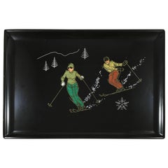 Retro 1960s Couroc Ski Scene Tray Barware