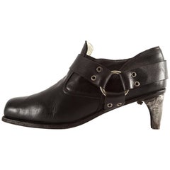 Used Hussein Chalayan Autumn-Winter 2002 black leather bondage shoes with metal heel