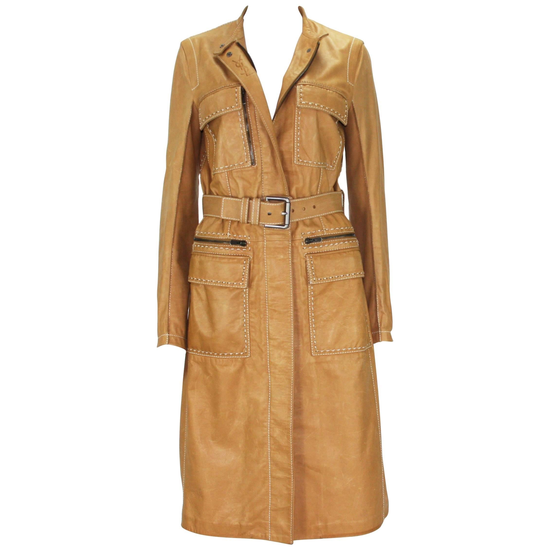 New Tom Ford for Yves Saint Laurent Rive Gauche Leather Safari Camel Coat  It.40