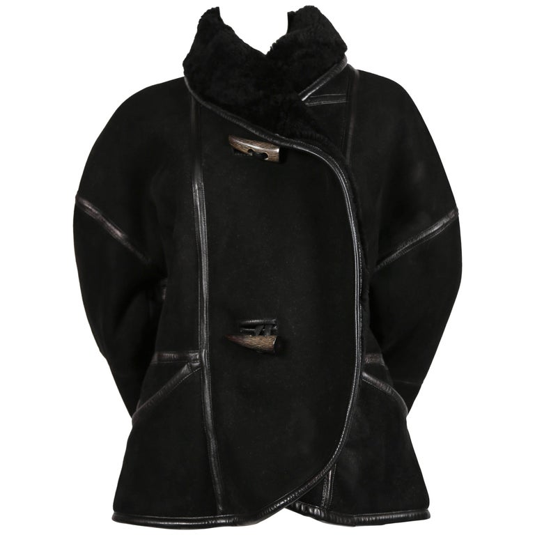 1980's ISSEY MIYAKE black shearling coat with horn buttons at 1stDibs ...