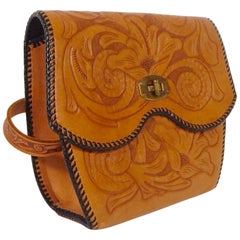 Retro 1970s Mexican Tooled Leather Handbag