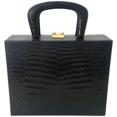1950s Crocodile Embossed Briefcase Box Style Hand Bag