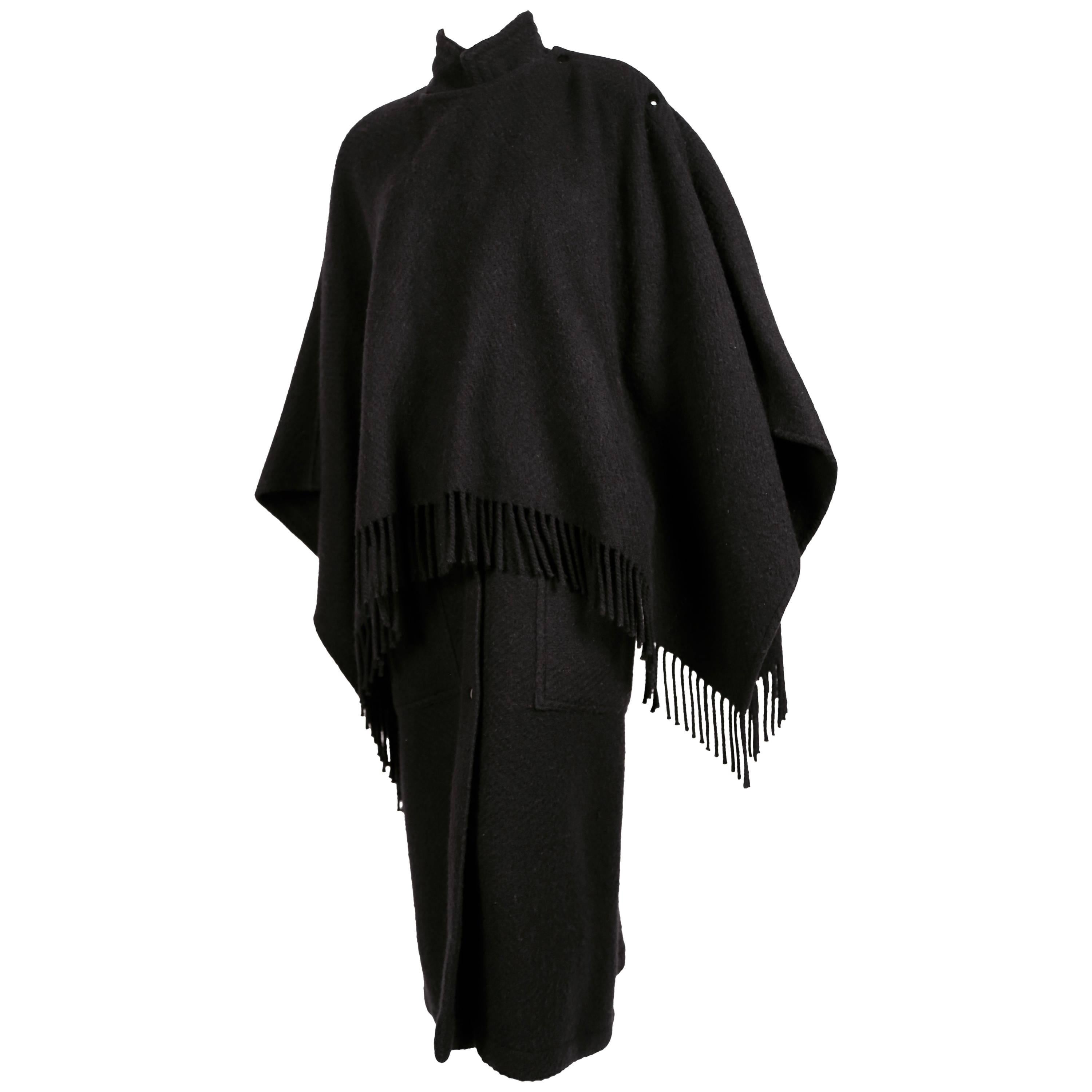 1980's JEAN-CHARLES DE CASTELBAJAC black cape coat with fringe