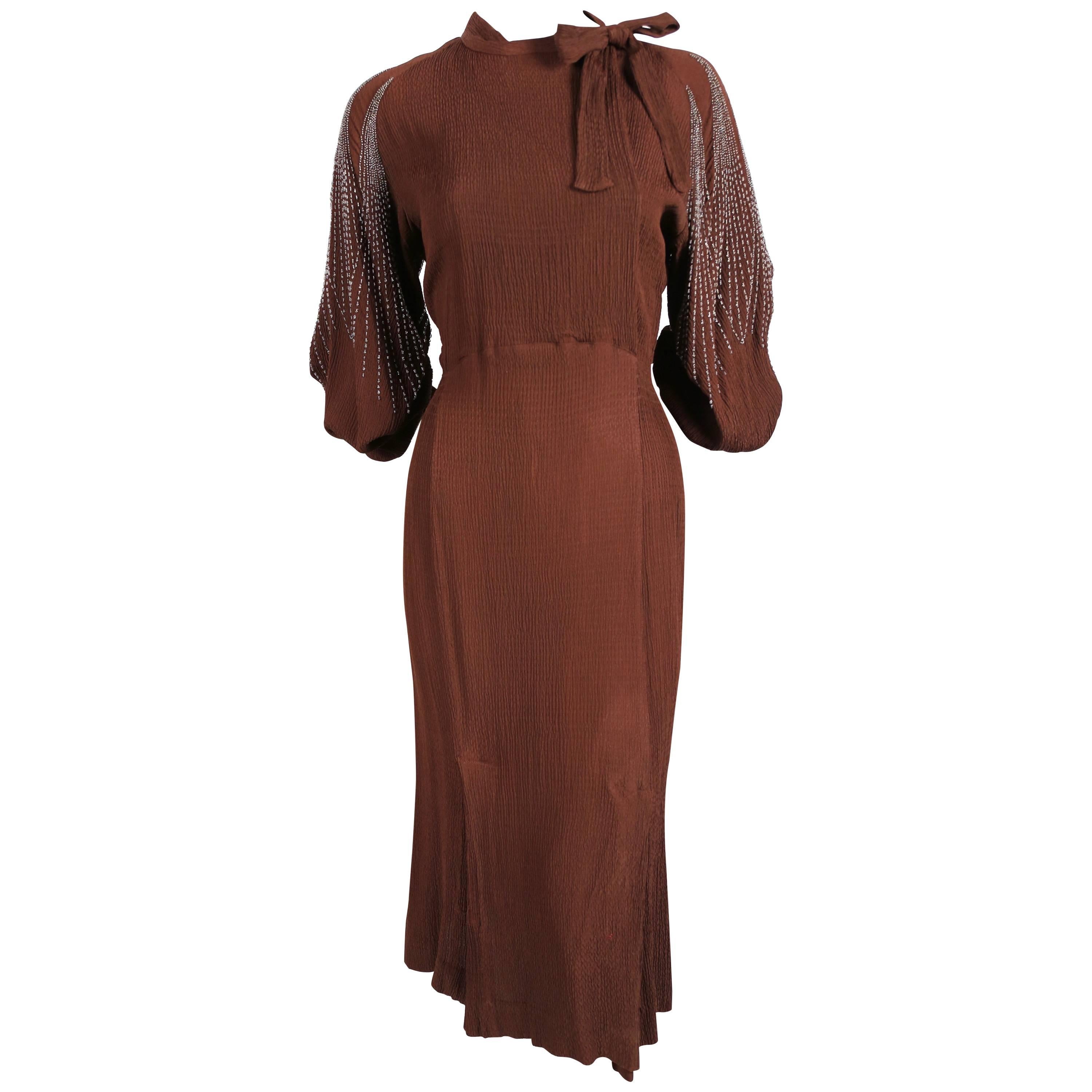 1930's MAINBOCHER PARIS crepe dress with beaded sleeves