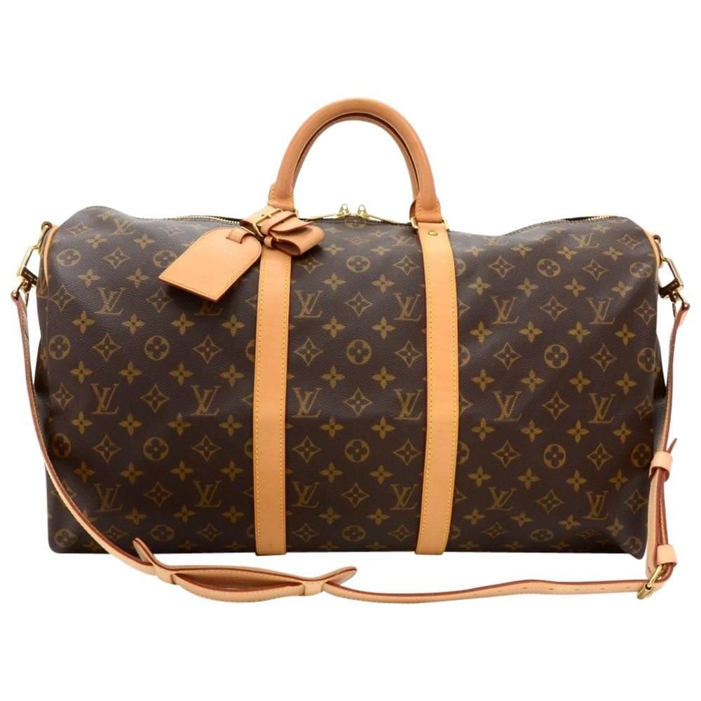 Louis Vuitton Keepall 50 Bandouliere Monogram Canvas Duffel Travel Bag + Strap