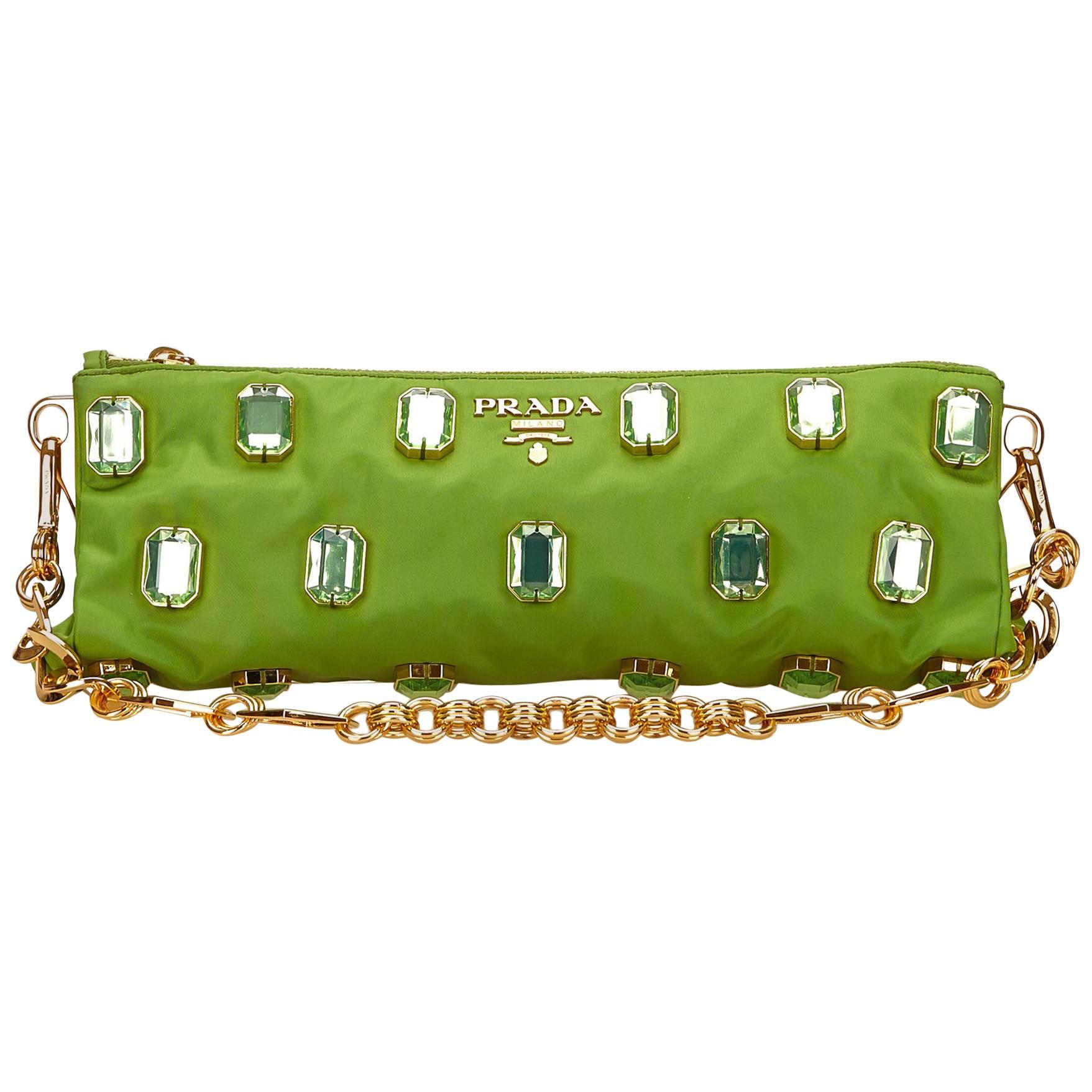 Prada Green Studded Nylon Handbag