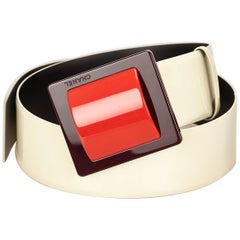 Chanel White Patent Leather with Red Buckle Belt