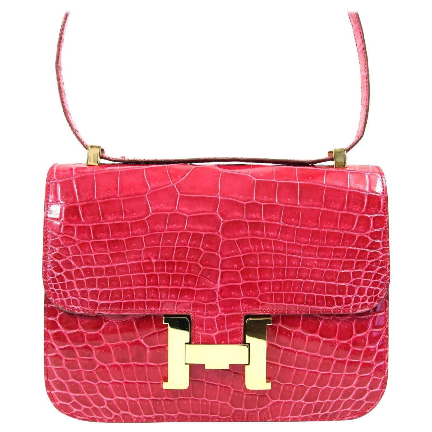 2000s Corradi  Fuchsia Crocodile Leather Crossbody Bag