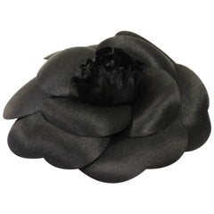 2000's Chanel Black Fabric Camellia Lapel Pin