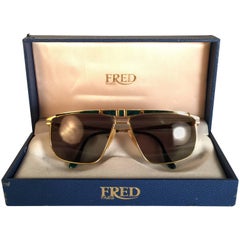 New Vintage Fred OCEAN Jade Sunglasses Platinum White Gold 1980's Sunglasses