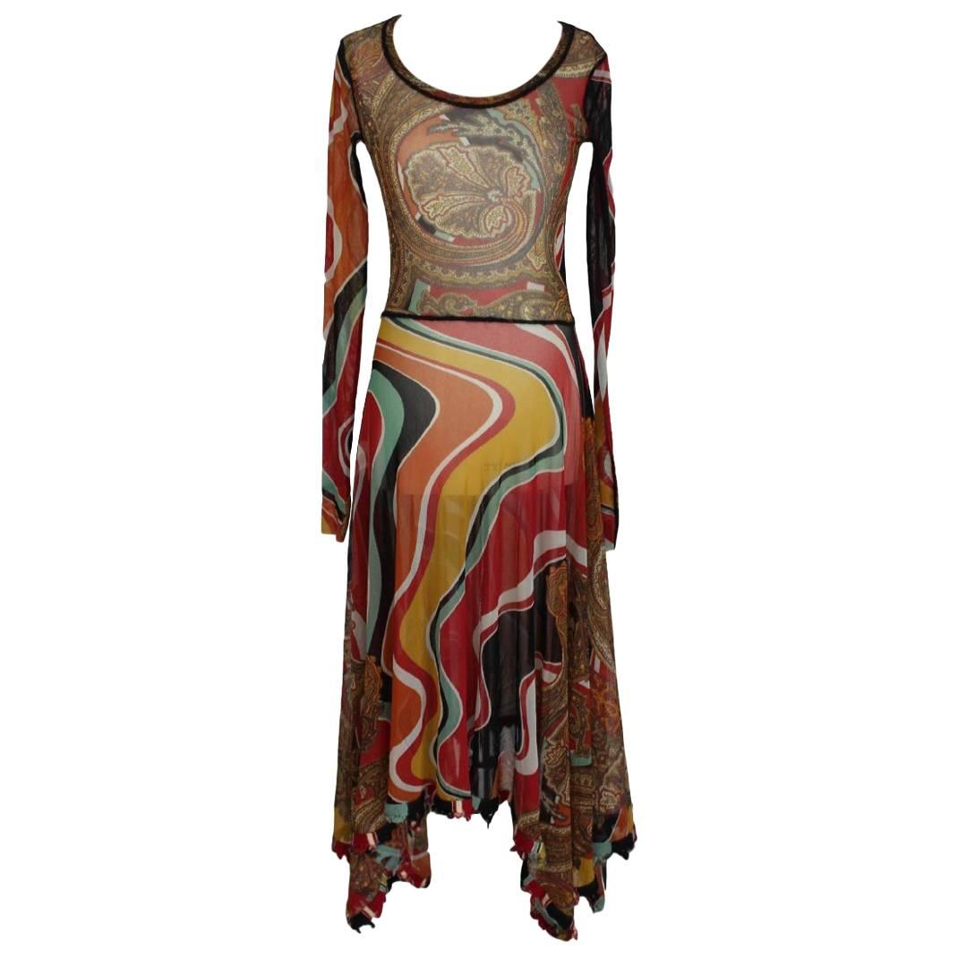 Jean Paul Gaultier vintage multicolor floral tunic dress size S made italy For Sale