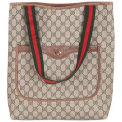 GUCCI Vintage Tan GG MONOGRAM Canvas SHOPPING BAG Tote