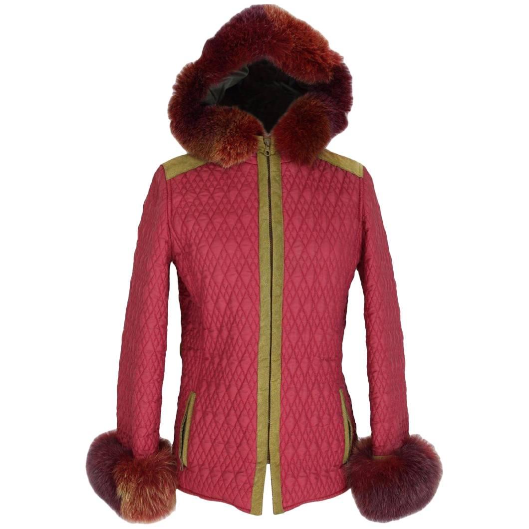 Alberta Ferretti vintage quilted red green fur and suede jacket size 42